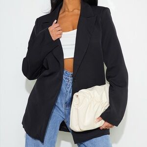 Black Oversized Drapey Blazer | Size 12 | Chic Minimalist One-Button Jacket